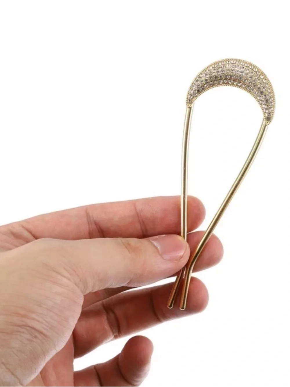 Gold Crescent Rhinestone Hair Stick